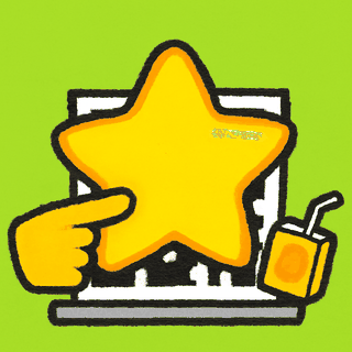 A crooked yellow star stuck on the pay square